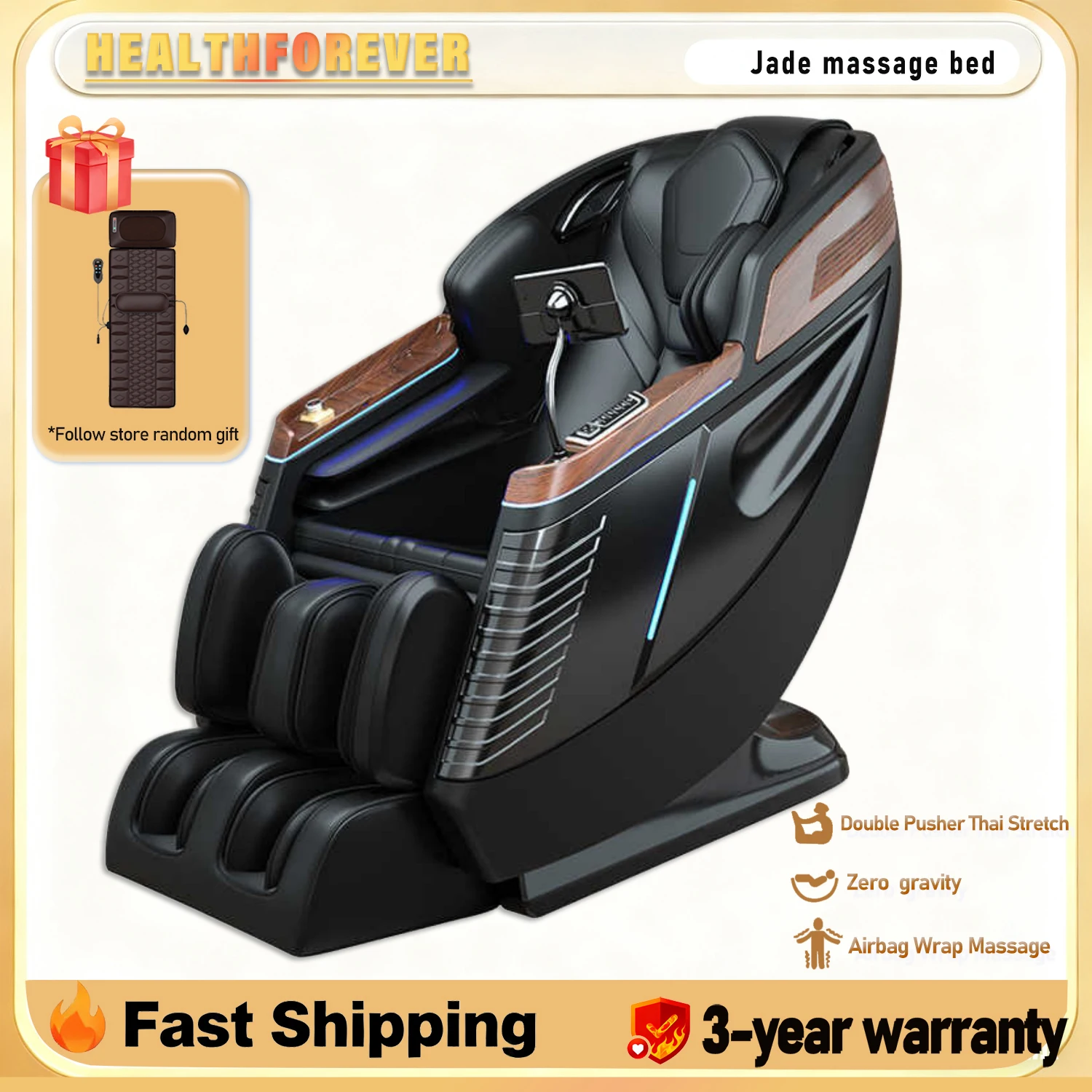 

3-летняя гарантия, массажное кресло, 4d с нулевым гравитацией, тайское растягивание, разминание, отопление, Bluetooth-динамик, Airbags SL, трековый массажный диван