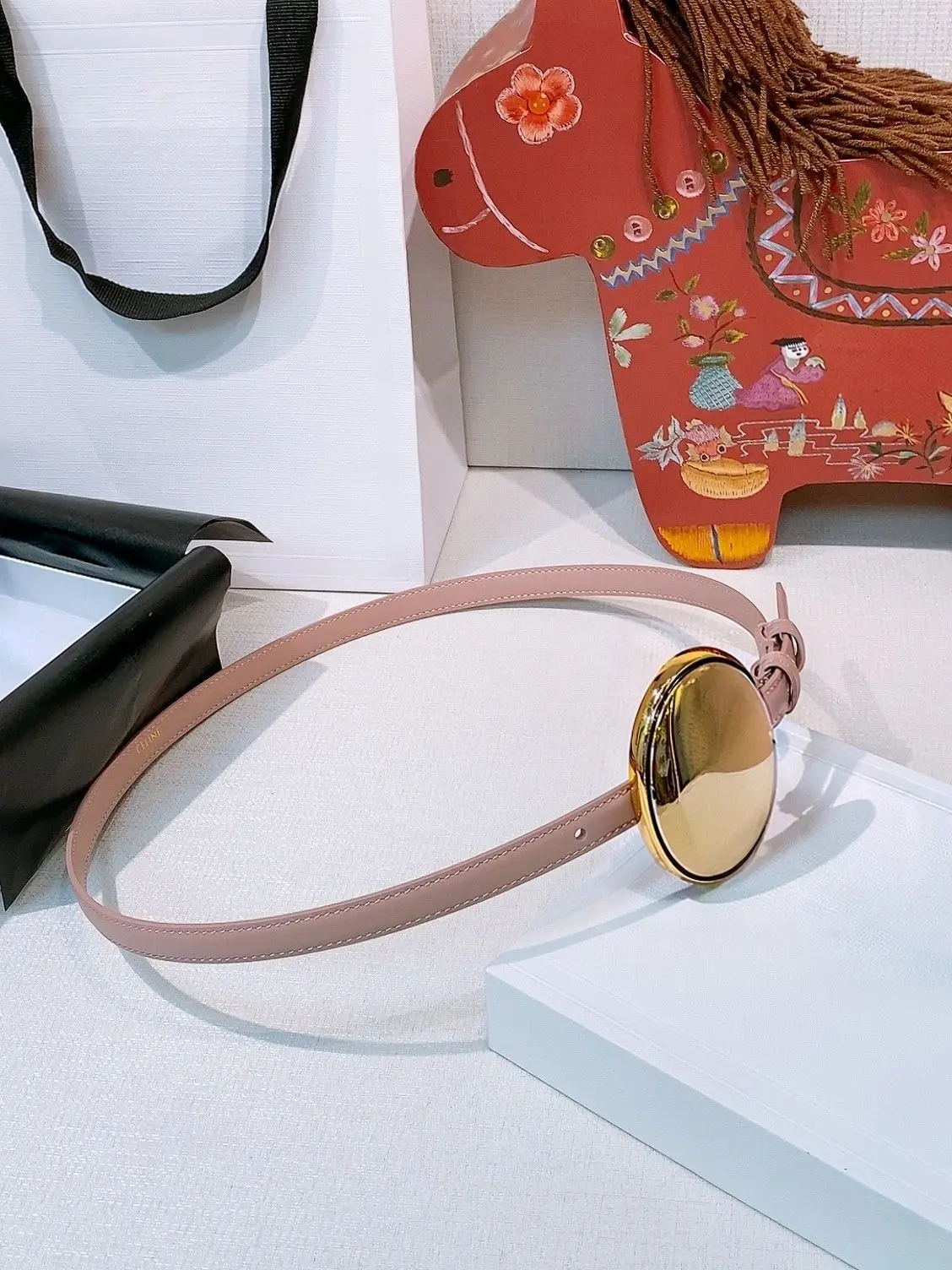 Chic Nude Pink Gold Round Buckle Thin Belt For Women Fashion Waist Strap For Dresses Jeans Daily Wear