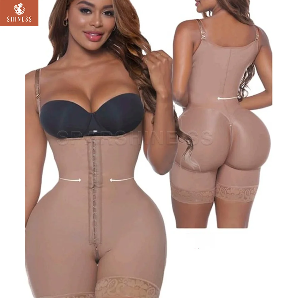 Fajas Colombianas Abdominal Control Adjustable Shoulder Straps Butt Lifter Slimming Body Shaper Front Hooks and Crotch Zipper