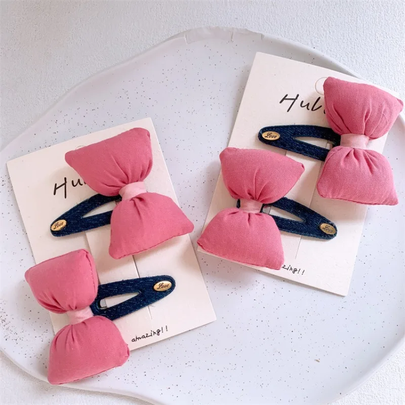 

New Pink Padded Plush Bow Hair Clips for Sweet Girls Charming Side Bangs Barrettes Adorable Non Slip No Damage Hair Accessories