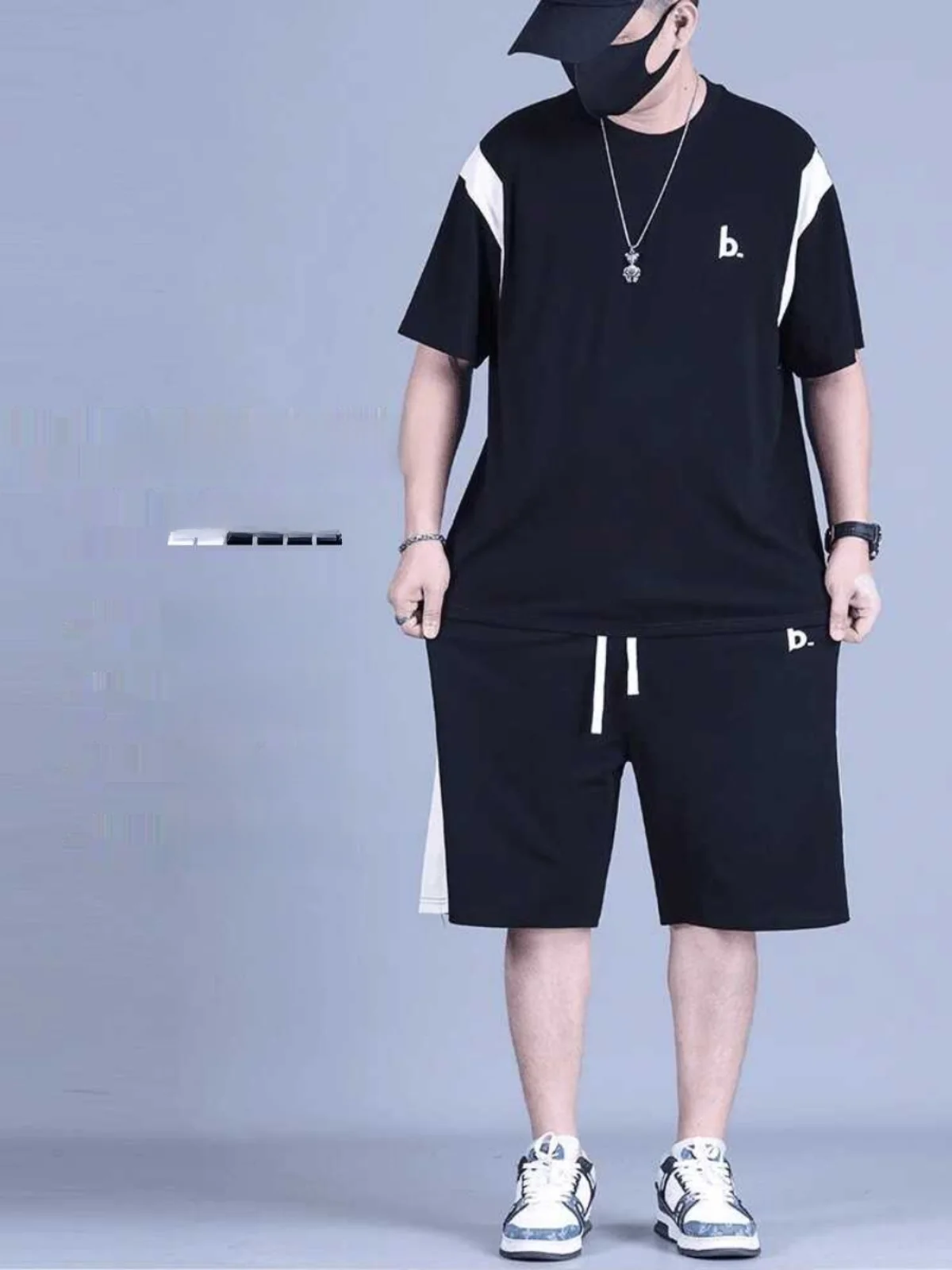 

Мужской повседневный спортивный костюм больших размеров: летний комплект из футболки с коротким рукавом и шорт, универсальный, удобный, из полиэфирного волокна