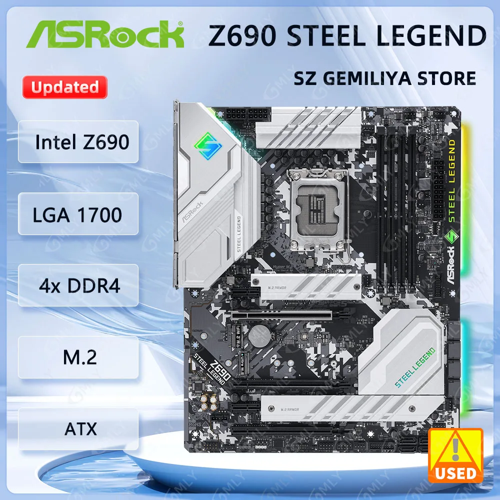 Carte mère ASRock Z690 STEEL LEGEND, carte mère Z690, LGA1700, Z690 DDR4, 128 Go, support M.2, compatible avec les processeurs 14900F, 14700, 13400, 12400.