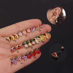 Banana Grape Watermelon Fruit Series Earrings 99% Pure Titanium Spheroidal Helix Piercing Stud Earrings for Women Jewelry Gift