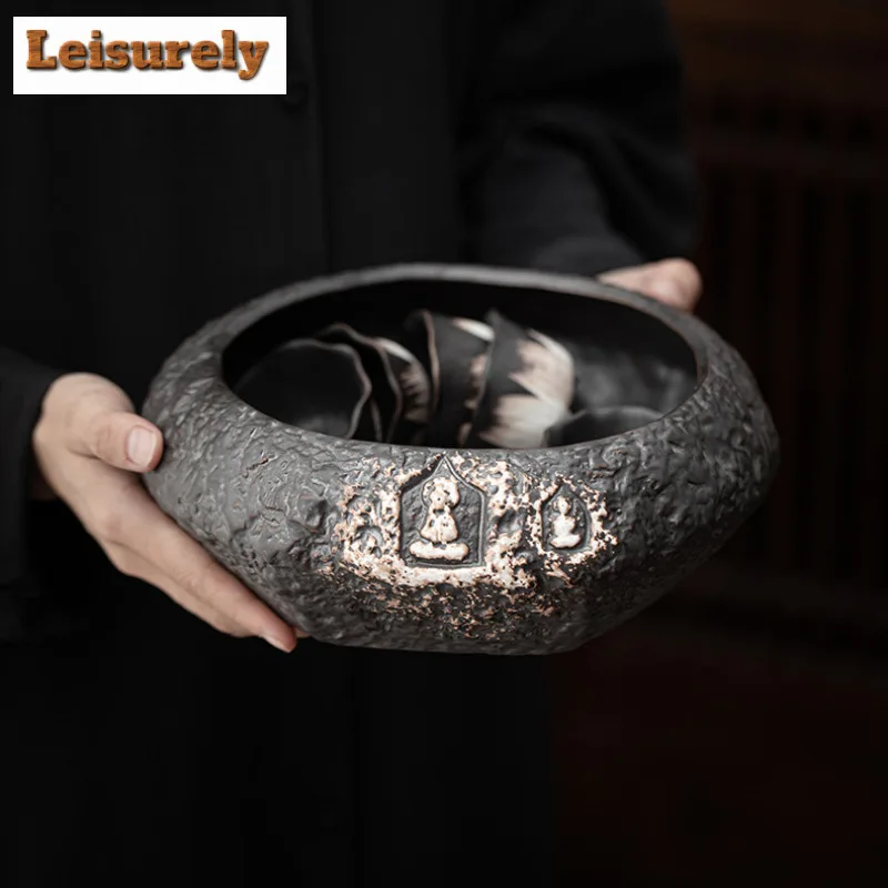 

1800ML Wabi Sabi Style Buddha Black Pottery Jianshui Washing Cup Bowl Tea Dust Cylinder Barrel Household Chaxi Equipment Craft