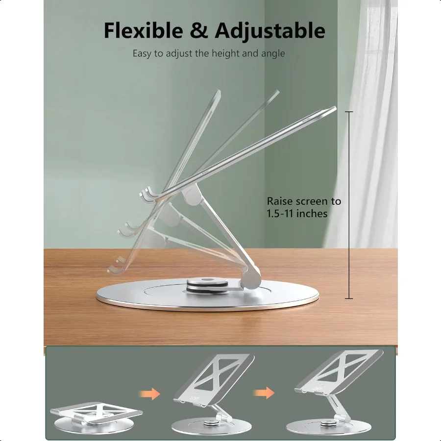 Подставка для ноутбука с держателем для телефона Регулируемая подставка для ноутбука с вращающимся на 360° основанием Алюминиевый держатель для крепления компьютера Эргономичный ноутбук