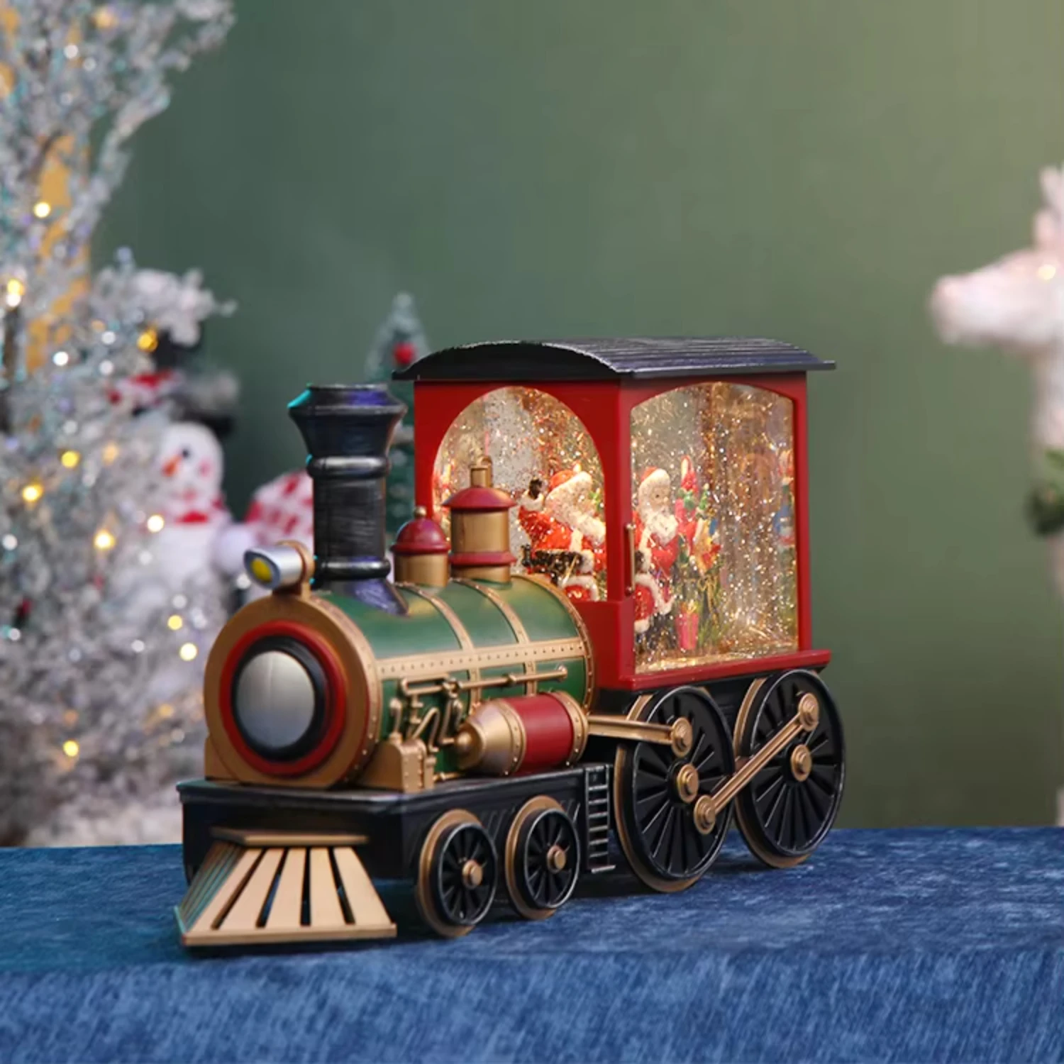 

Christmas Train Design Water Lighted Lamp Christmas Snow Lantern