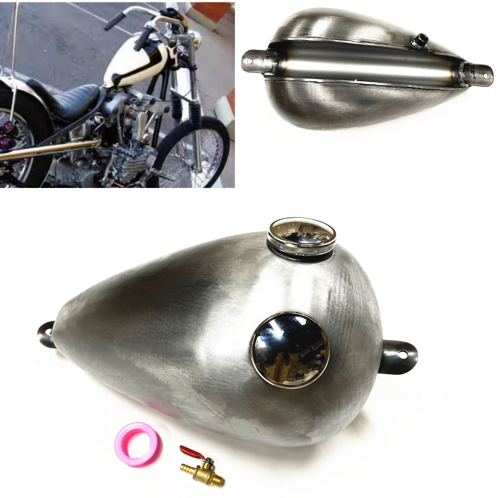 

2.4Gal 9L Motorcycle Petrol Oil Gas Fuel Tank For Universal Honda Yamaha Harley All Models