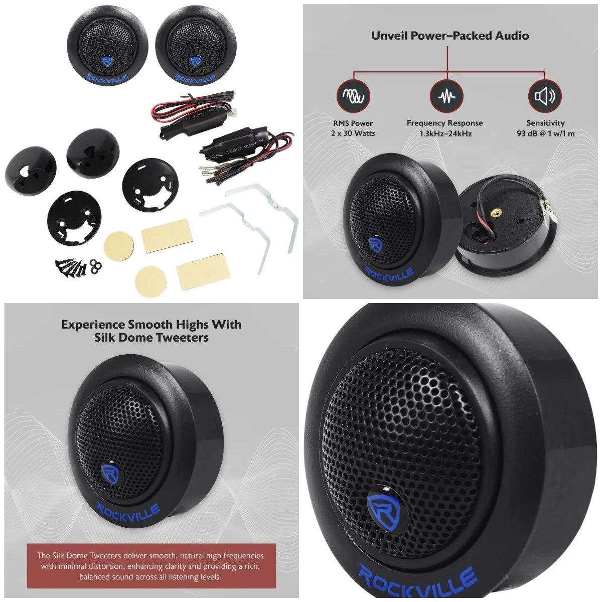 

RT6 1' Silk Dome Car Tweeters, 240W, 4 Ohm, Neo Swivel, Variable Mount, In-Line Crossover, Ferro-Fluid Cooled