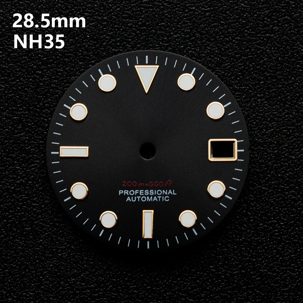 28.5mm S Logo SUB Dive Dial Fit NH35/NH36/4R/7S Japanese Movement Green Luminous Sunray High-Quality Watch Modified Accessories