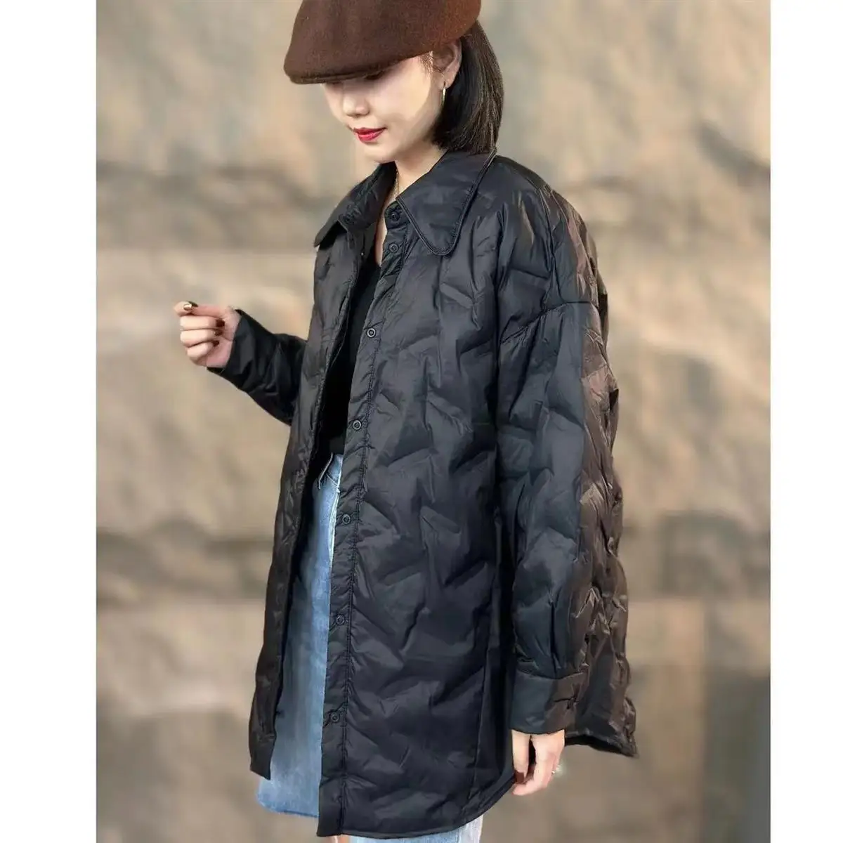 

Lightweight White Du down Jaet Korean Sle Loose Fit Mid-Length irt Coat Autumn Winter New Arrival Women's Outerwear