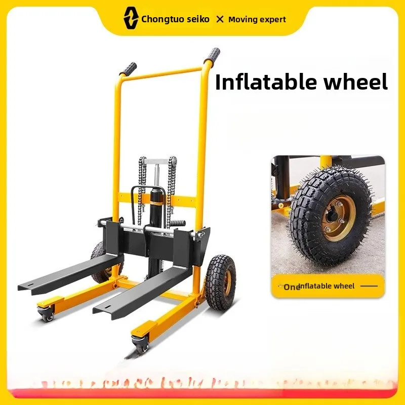 YJQ miniature forklift manual hydraulic stacking truck lightweight folding lifting lifting truck household