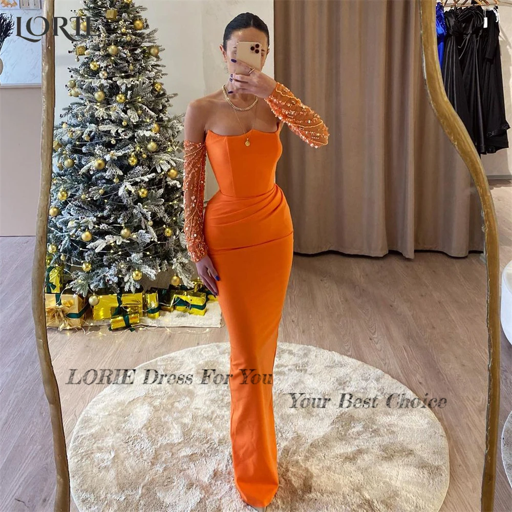 LORIE Glitter Coral Mermaid Evening Dresses Off Shoulder Sparkly Long Sleeves Prom Dress Backless Floor Length Party Gowns 2024