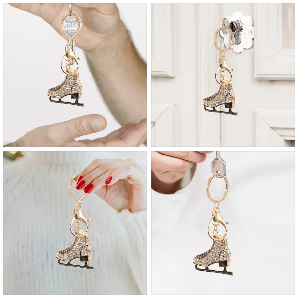 

2Pcs Fashion Rhinestone Keychain Cute Ice Skates Design Hanging Ornament for Bag Backpack Keyring Decorative Accessory Set