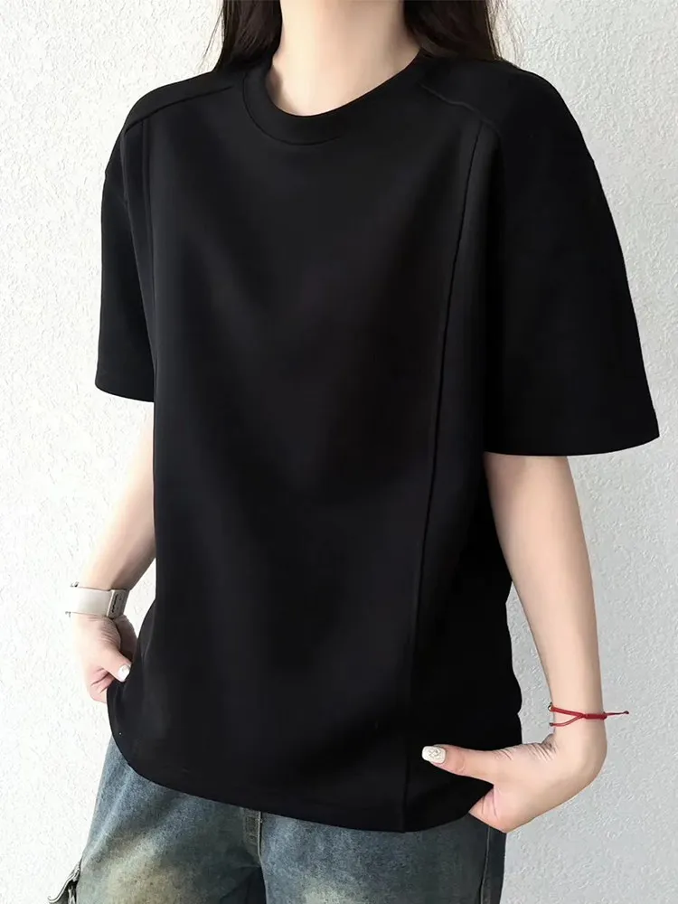 Deconstructed Patchwork Short Sleeve T-Shirt Men's Heavyweight Cleanfit Half Sleeve Shoulder Appropriate round Neck Casual Style