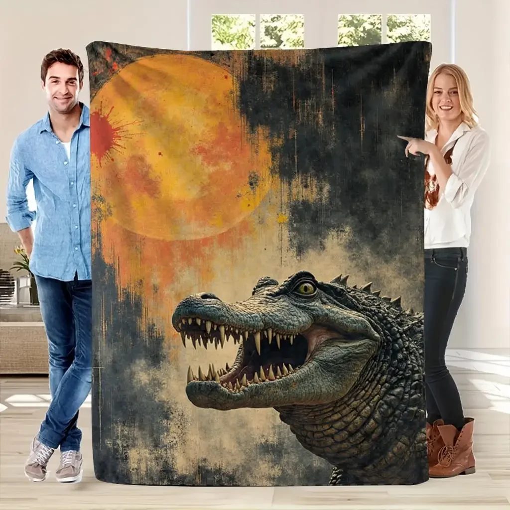 Crocodile Print Throw Blanket Jungle Safari Reptile Art Decor Giant Alligator Sunset Cozy Home Bed Cover 150x230cm