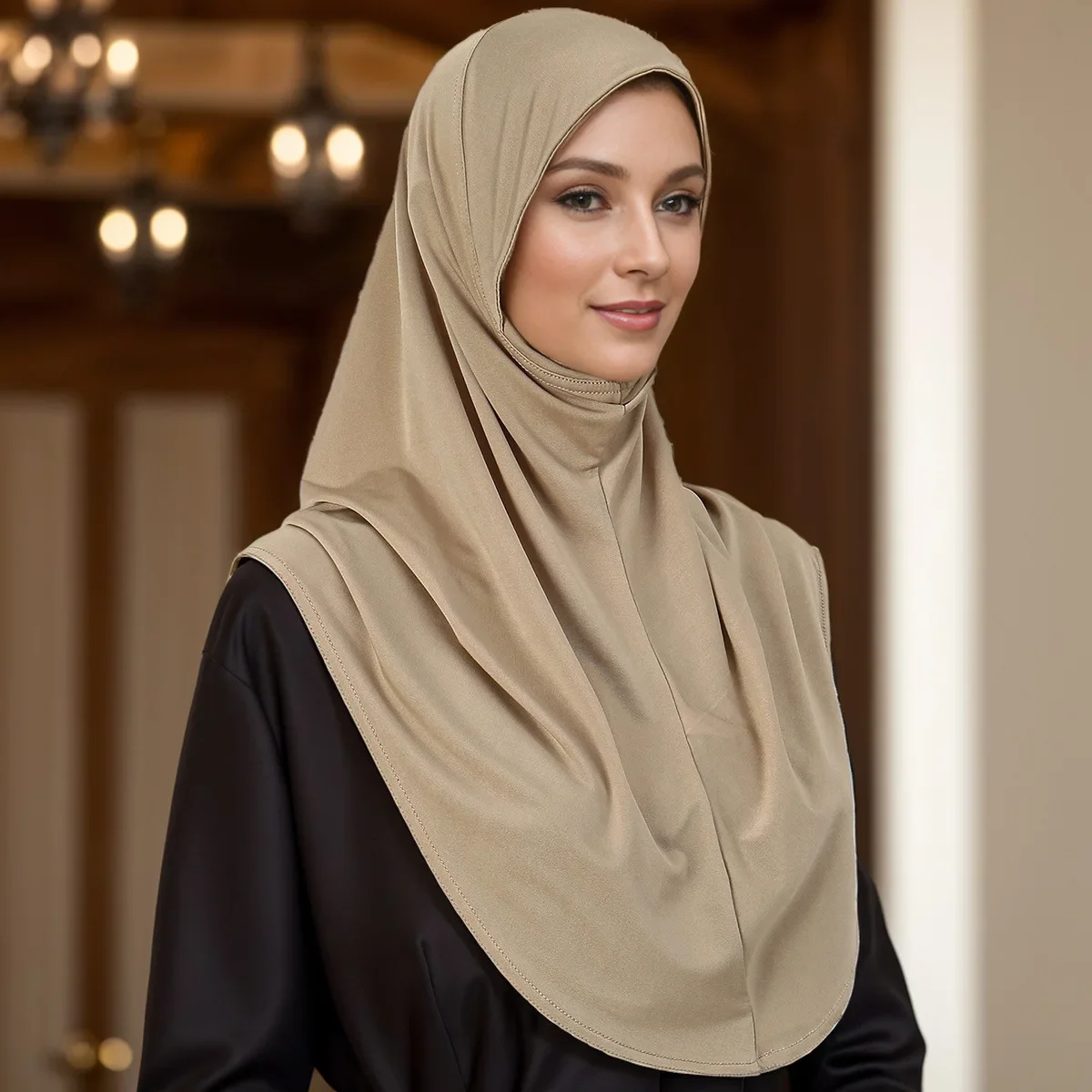 

2025 Plain Large Size Muslim Hijab with Chin Part Top Quality Amira Pull On Islamic Scarf Hot Sell Headscarf Ramadan Pray Hats