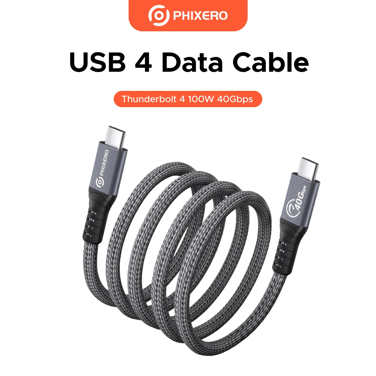 PHIXERO USB4 Type-C data cable compatible with Thunderbolt 4 HD 8K screen projection 40G fast transfer 100W fast charging