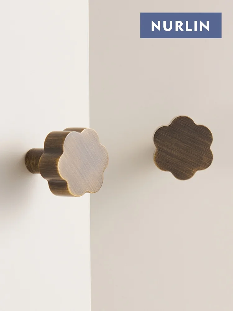 Nurlin Solid Brass Hexapetalous Flower Elegant Thickened Cabinet Knobs Furniture Handle Wall Clothes Cap Hook Available