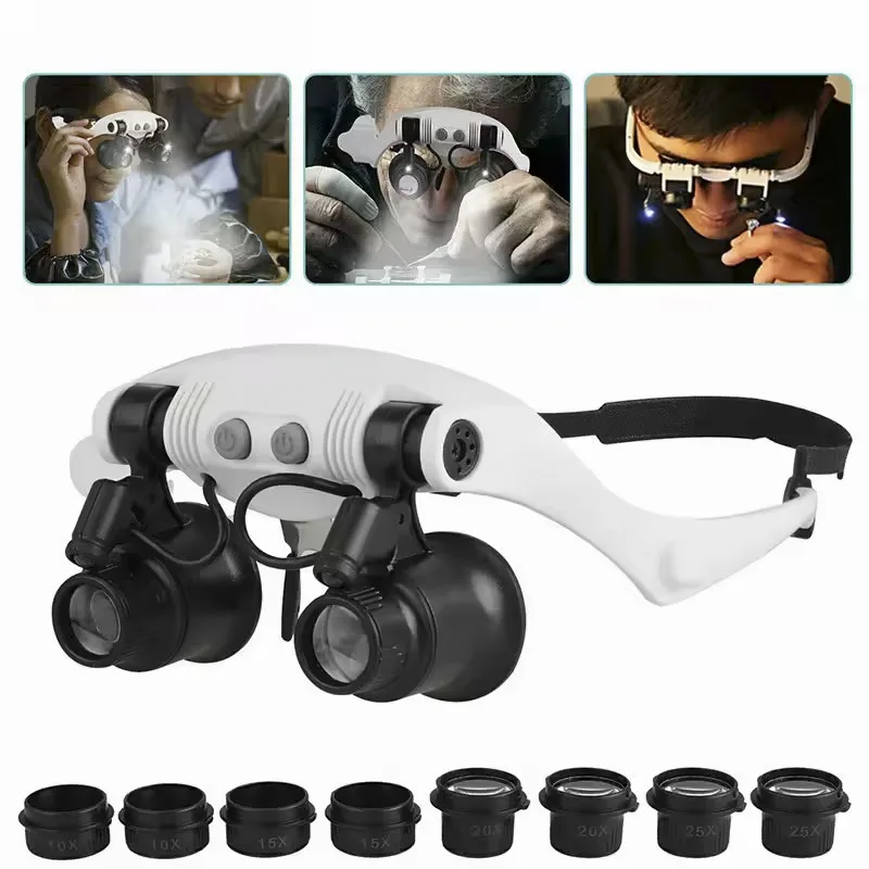 

Multifunction Magnifier Led Light Lamp Head Loupe Jeweler Headband Magnifier Eye Glasses Optical Glass Tool watch Repair