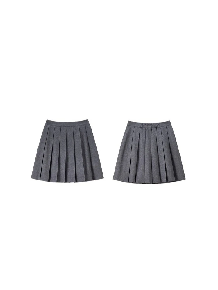 pleats pleats グレー　サイズ2 SENTBUILA Women's Pleated Skirt 2026 Autumn Solid A-line Short