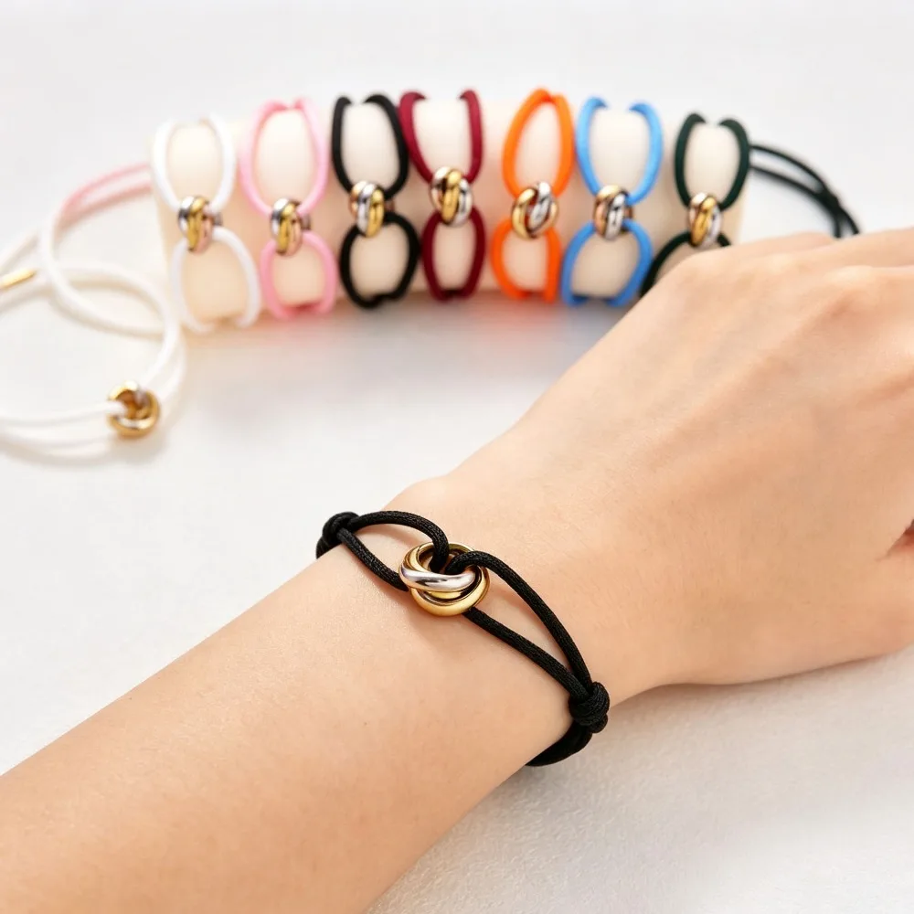 Trinity Bracelet Stainless Steel Circle Women Bracelet, Multi Color Rope Classic Tricolor Gradient Jewelry for Women