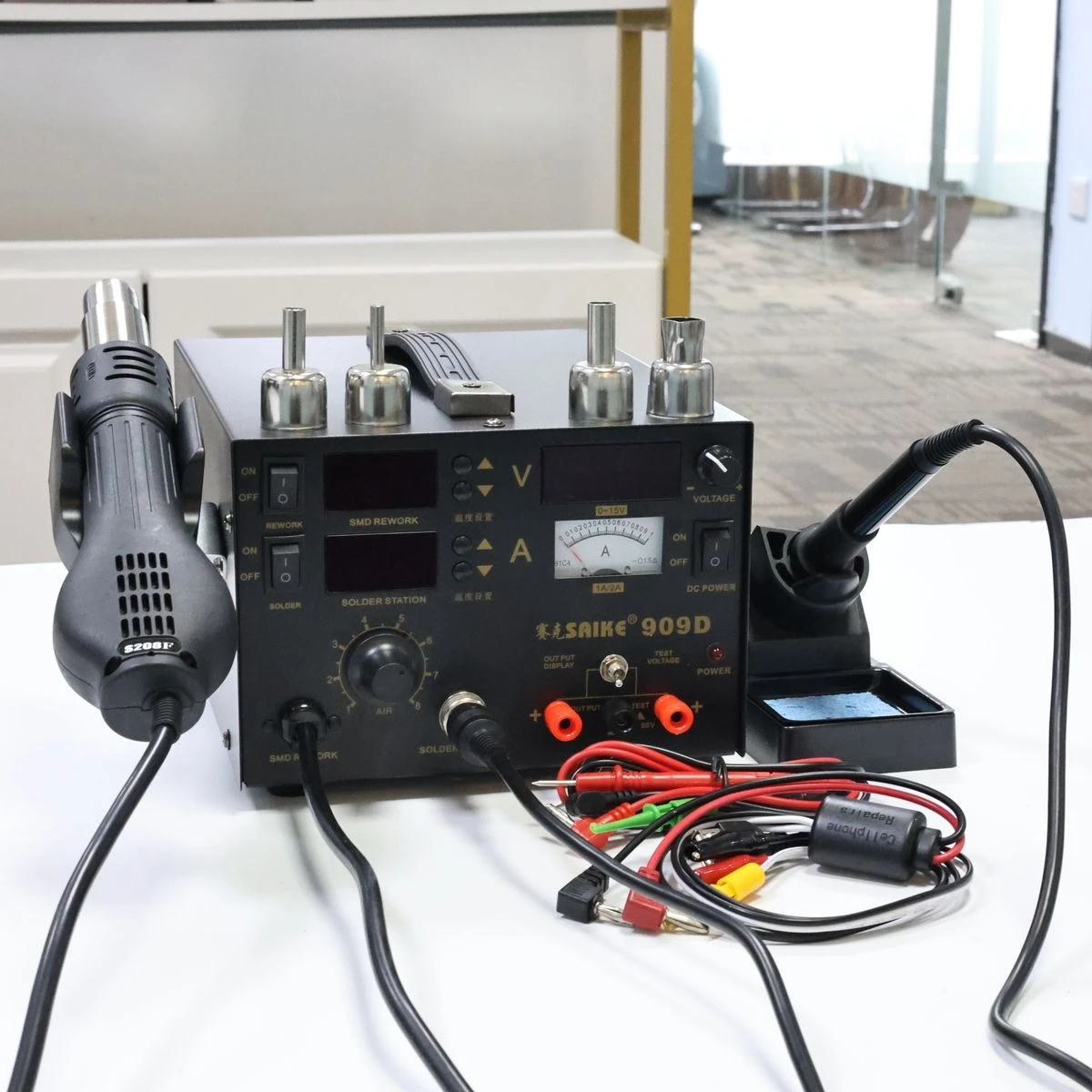 

3in1 Solder Station 909D with 0-15V DC Power Supply, Ideal for Electronics Lab & Hobbyistsobbyists