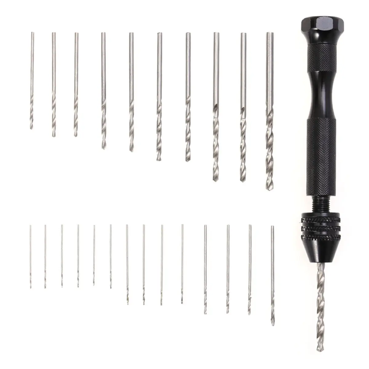 

25-Piece Precision Pin Vise Hand Drill Set 0.3-3.4mm Adjustable Chuck Grooved Grip for Jewelry Beads Resin Acrylic Plastic DIY
