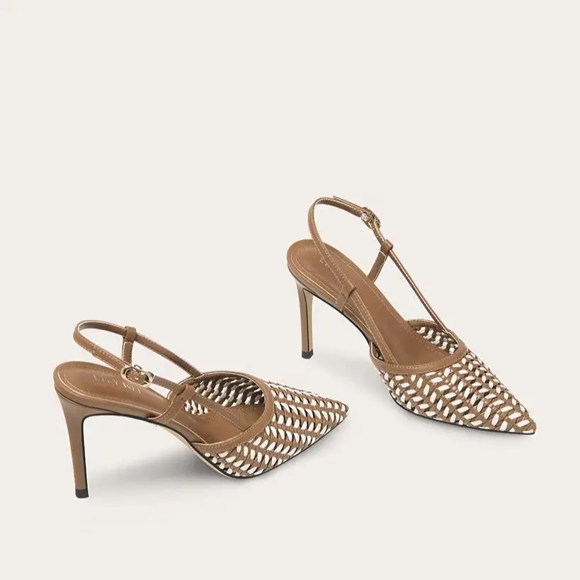 Summer New Pointed Hollow Weaving Sandals Banquet Dress Large Size Small Size Widening Edition Stiletto High Heels Women's Shoes