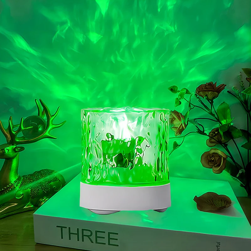 Water Ripple Table Lamp Flame Crystal Lamp Projector Decoration Bedroom LED Light Game Room Gifts 16 Color Rotating Night Light