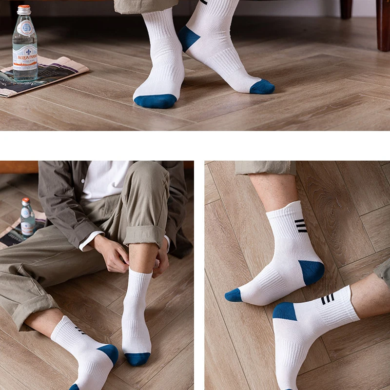 Meias altas e respiráveis masculinas, meias esportivas de rua, algodão, na moda, tamanho 39-44, 100% algodão, 5 pares
