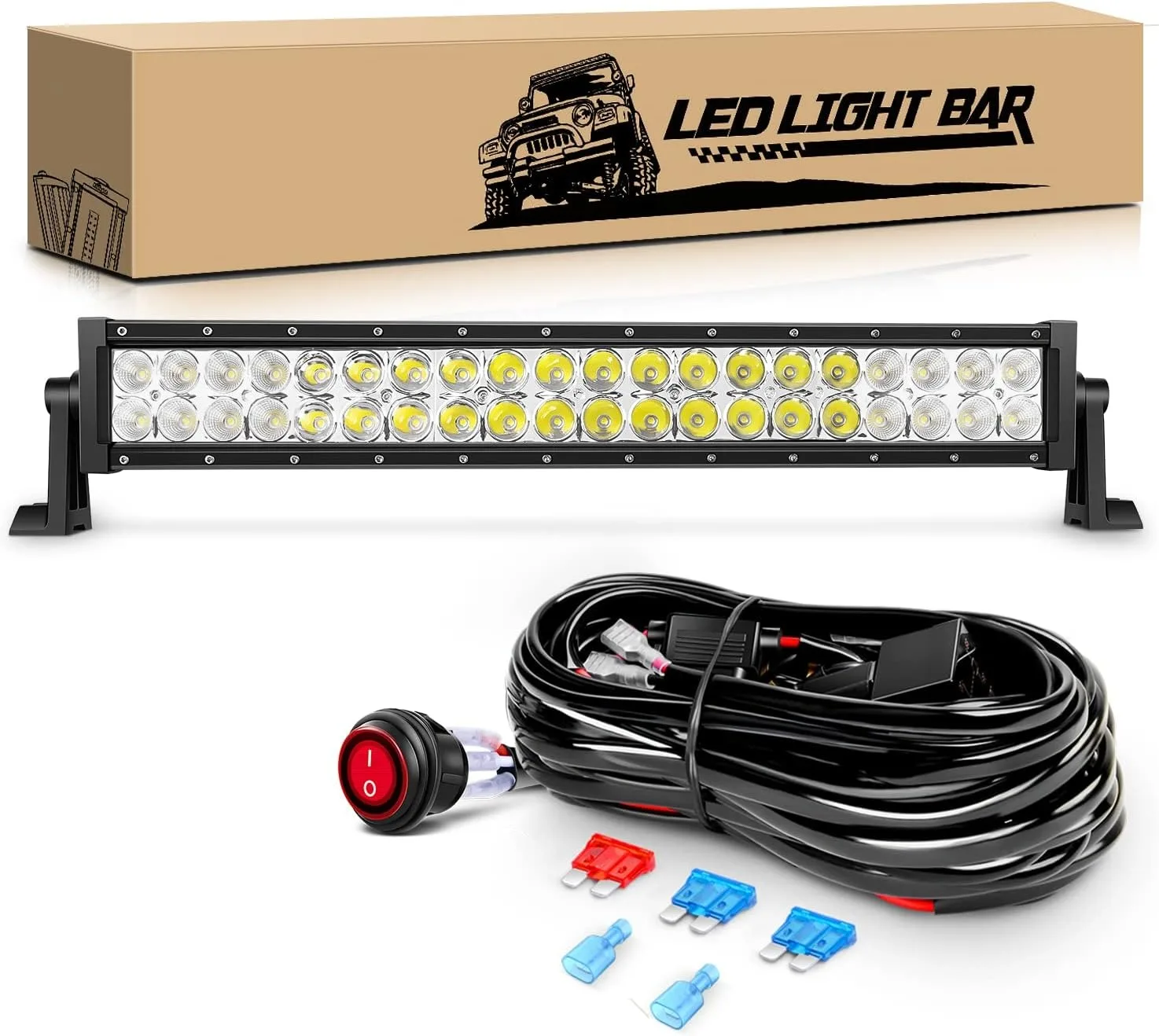 Nilight 22 Inch 120W Spot Flood Combo Off Road Led Light Bar Work Light Driving Lamp with 16 AWG Wiring Harness Kit for Truck Jeep ATV SUV