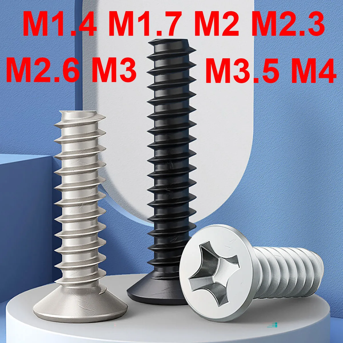 

100Pcs Nickel Plated Cross Flat Head Self Tapping Screw Black Countersunk Flat Tail Screw Self TappingM1.4M1.7M2M2.3M2.6M3M3.5M4