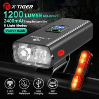 X-TIGER Luz de bicicleta A prueba de lluvia Carga USB LED Luces de ciclismo Lámpara delantera Faro de aluminio Linterna ultraligera Luz de bicicleta
