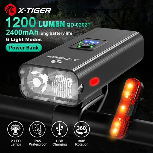 X-TIGER Luz de bicicleta A prueba de lluvia Carga USB LED Luces de ciclismo Lámpara delantera Faro de aluminio Linterna ultraligera Luz de bicicleta