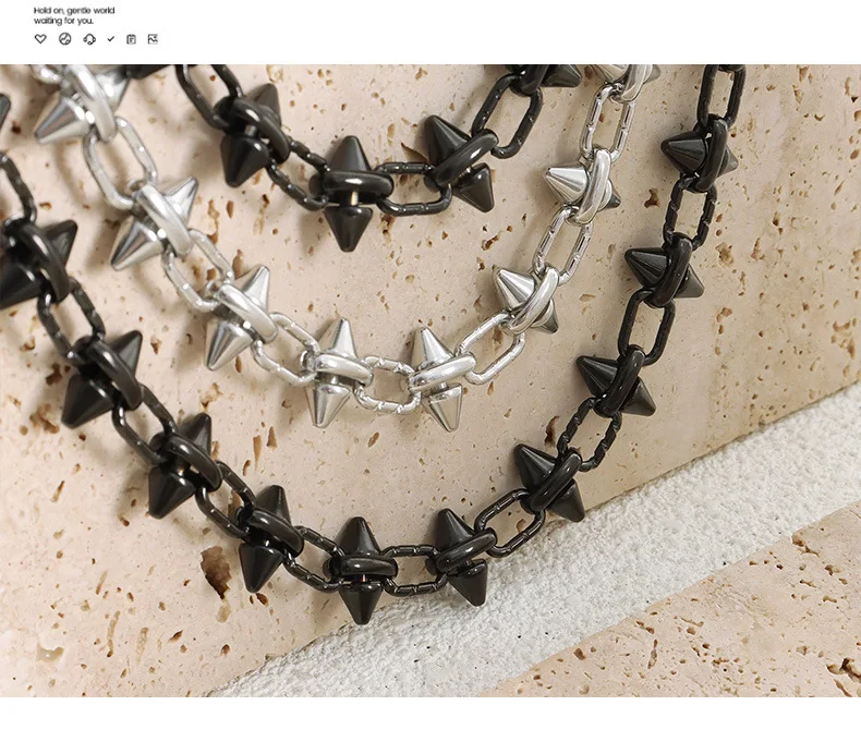 Schwarz Silber Farbe Spike Halskette Für Frauen Männer Hip-hop Rock Punk Stil Edelstahl Hals Kette Halsketten Paar schmuck Geschenk – Detail 6