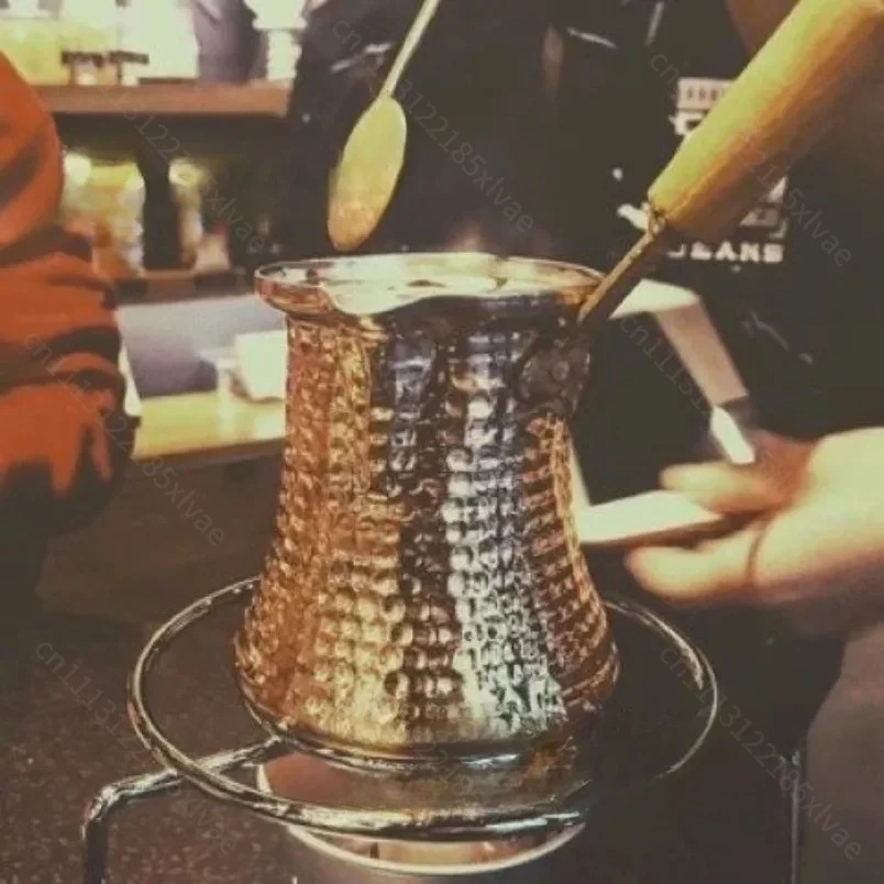 Aluminum Copper-Plated Turkish Coffee Pot Thickened Body Handmade Wooden Handle Stove Coffee Brewing