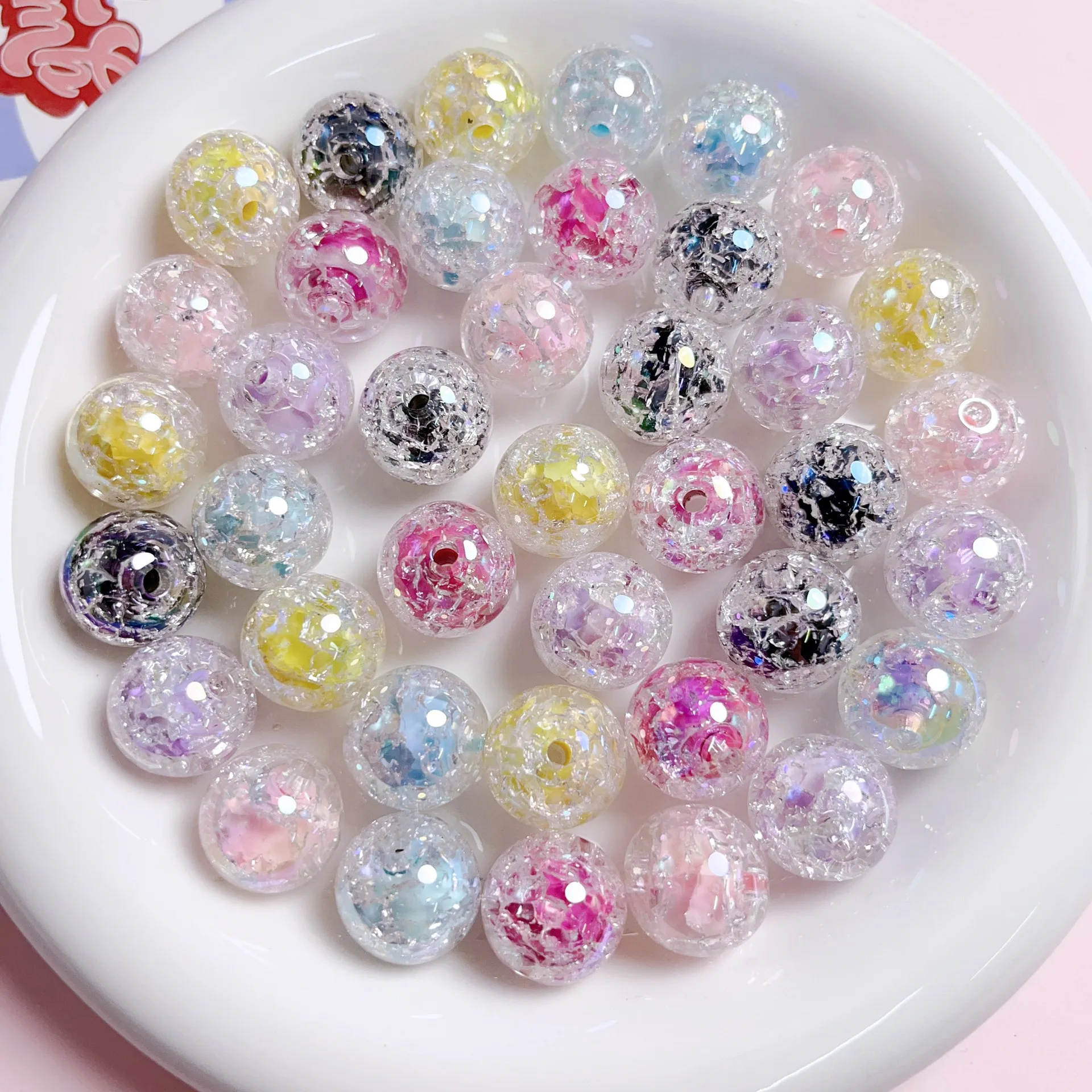 10pcs/lot Newest Acrylic Round Colorful Core Crackle Beads Plastic Loose Jewelry Gumball Bubblegum Necklace Bracelet Beading