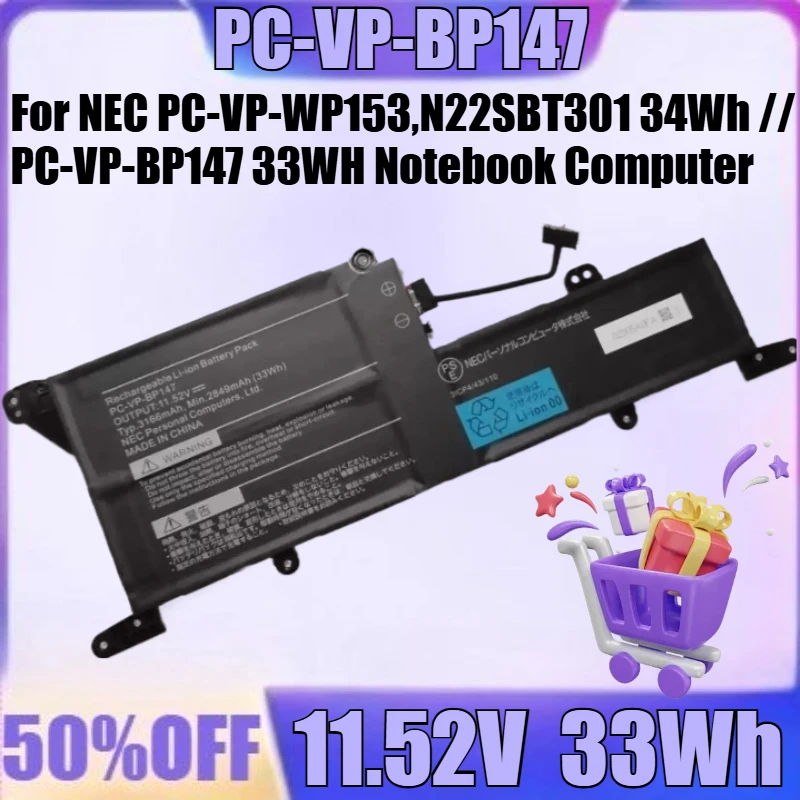 New PC-VP-WP153 PC-VP-BP147 for NEC PC-VP-WP153,N22SBT301 34Wh // PC-VP-BP147 33WH Notebook Computer