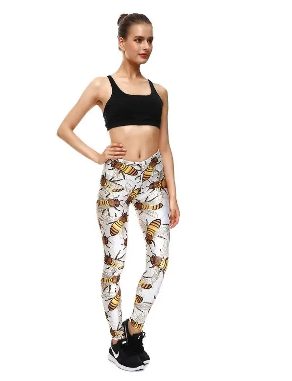 Woman Wide Belt Legging Bee Printed Casual Yoga Legging 1076 XS