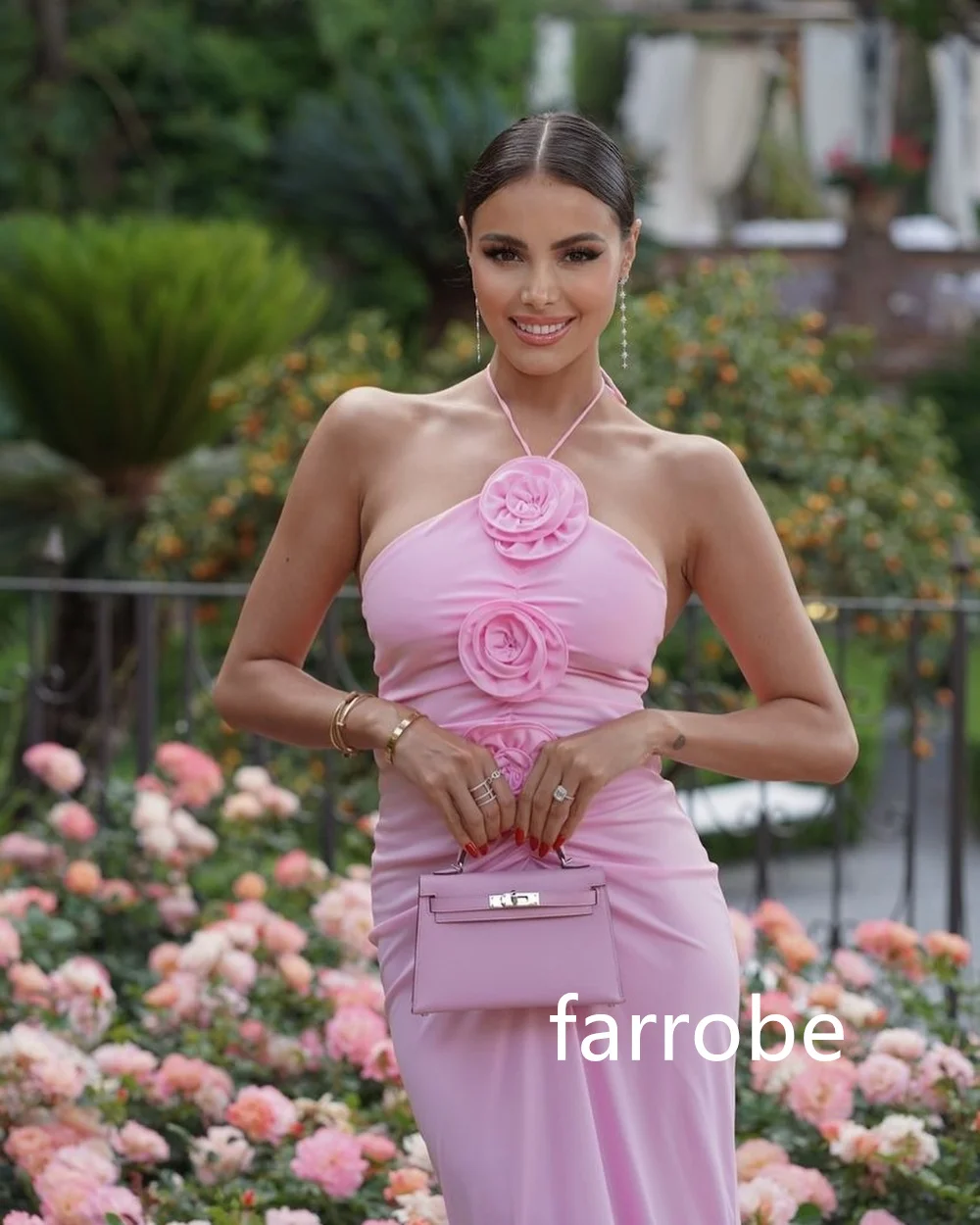 Maßgeschneiderte klassische Jersey-Faltenblume, A-Linie, Neckholder, Midi-Kleider, Abendkleider, exquisiter moderner Stil, Pastrol, Unisex, Chinesisch