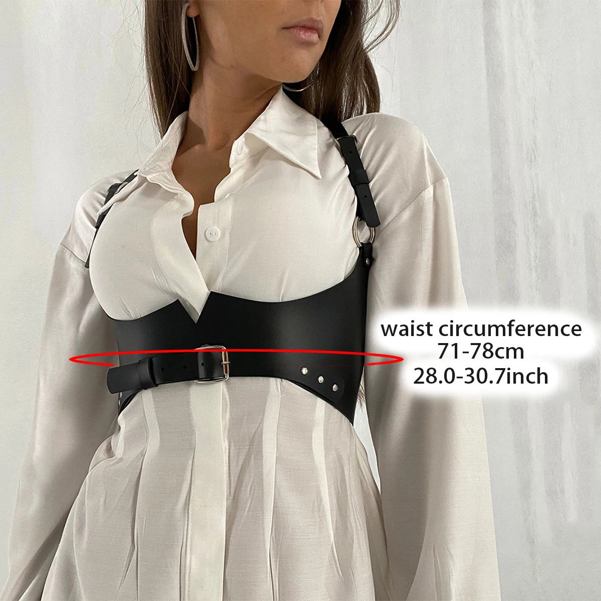 Szeroki pas damski Gothic PU Leather Underbust Corset Crop Top Solid Color Regulowana kamizelka Pas biodrowy Akcesoria odzieżowe — zdjęcie 7