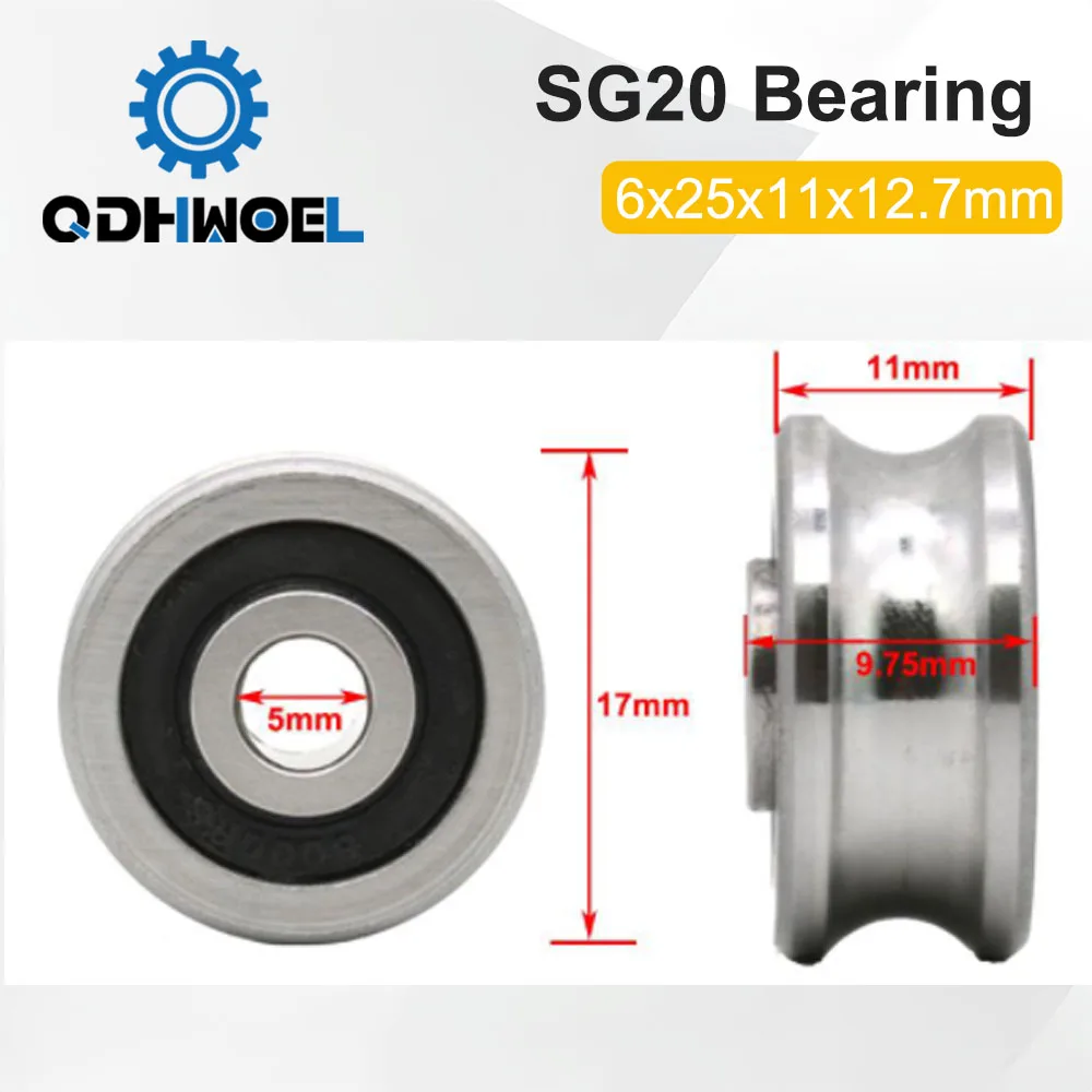 SG20 6x24x11mm U Groove Ball Bearing GCr15 Sealed Guide Roller Wheel for 3D Printer Textile Machine