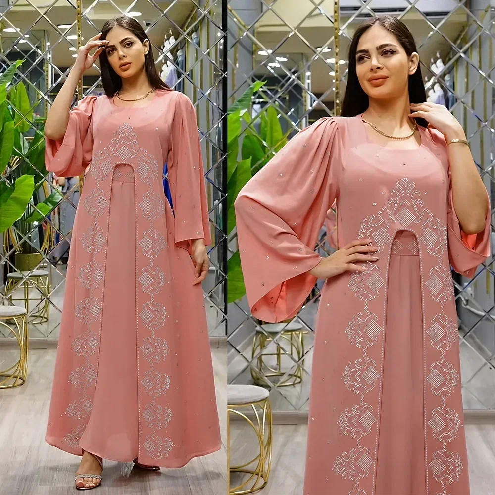 

Eid Morocco Party Dress Women Muslim Abaya Diamond Ramadan Chiffon Dubai Abayas Kaftan Elegant Robe Vestidos Turkey Gown 2024
