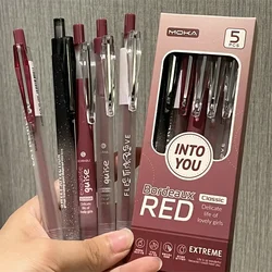 5pcs Cute Gel Pen Retro American Style Red Color Series Stationery Gel Pen 0.5mm Black Ink Scrapbook Pen Back To School Student