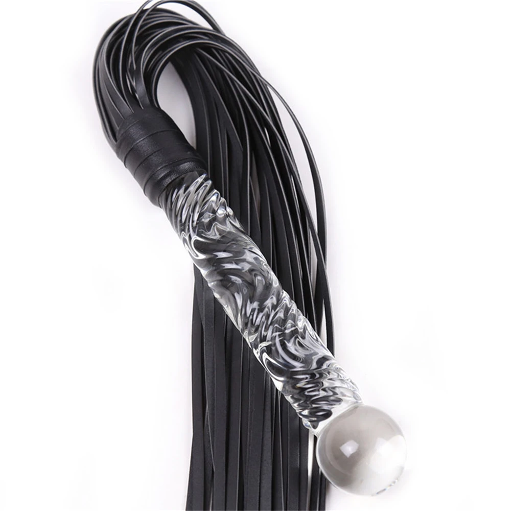 70CM Glass Handle Premium PU Leather Tassel Horse Whip Equestrian Riding Crop Whips for Horse Training