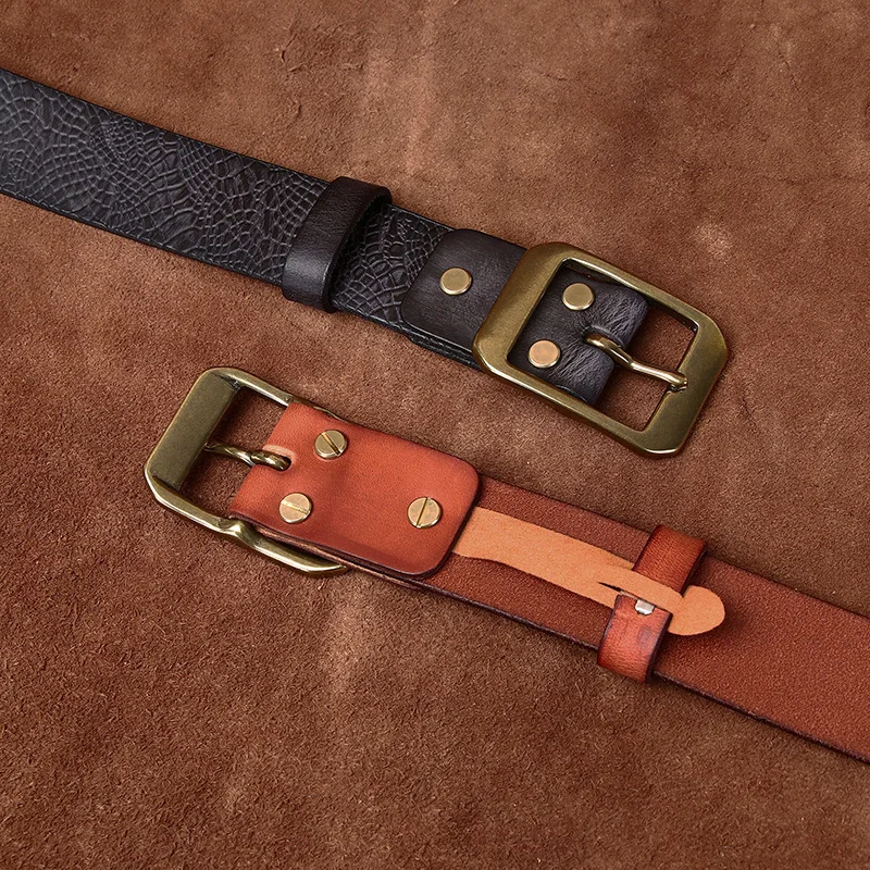 3.8CM Pure Cowhide High Quality Genuine Leather Belts for Men Brand Strap Male Brass Buckle Fancy Vintage Jeans Cowboy Cintos