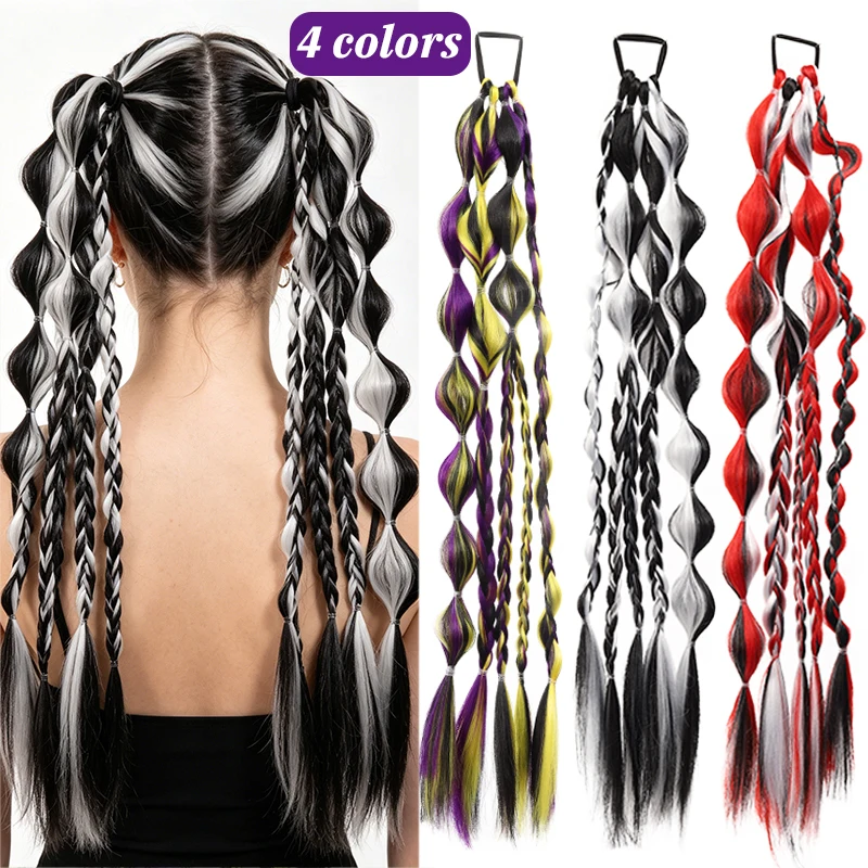 Synthetic ponytail colored long braided ponytail wig with elastic headband suitable for women's parties