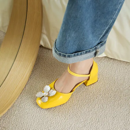 Summer Women Sandals Fashion Yellow Heels Wrap Toe Lolita Pumps for Girls Sweet Bow-tied Party Dress Shoes