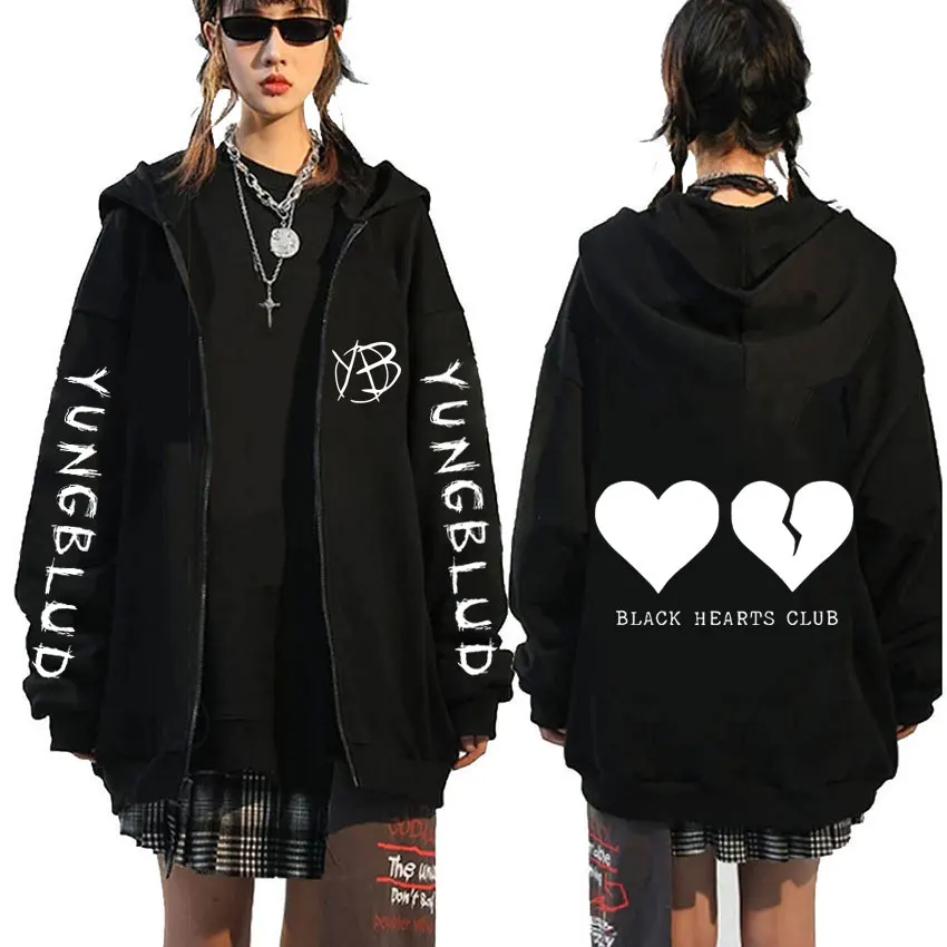 

Singer Yungblud Black Hearts Club Zipper Hoodie Male Fleece Cotton Zip Up Hoodies Men Women Rock Vintage Oversized Zip Up Jacket