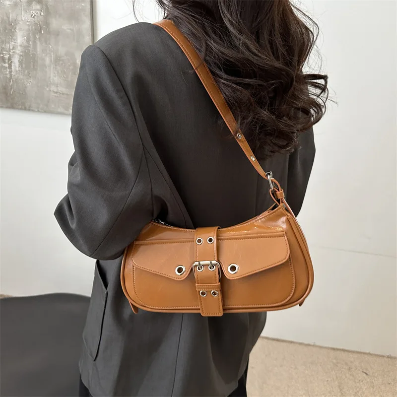 

Винтажная большая сумка с пряжкой 2025 года, нишевая женская сумка подмышки, сумка через плечо с кожаным ремешком, сумка через плечо в стиле ретро, минималистичный день